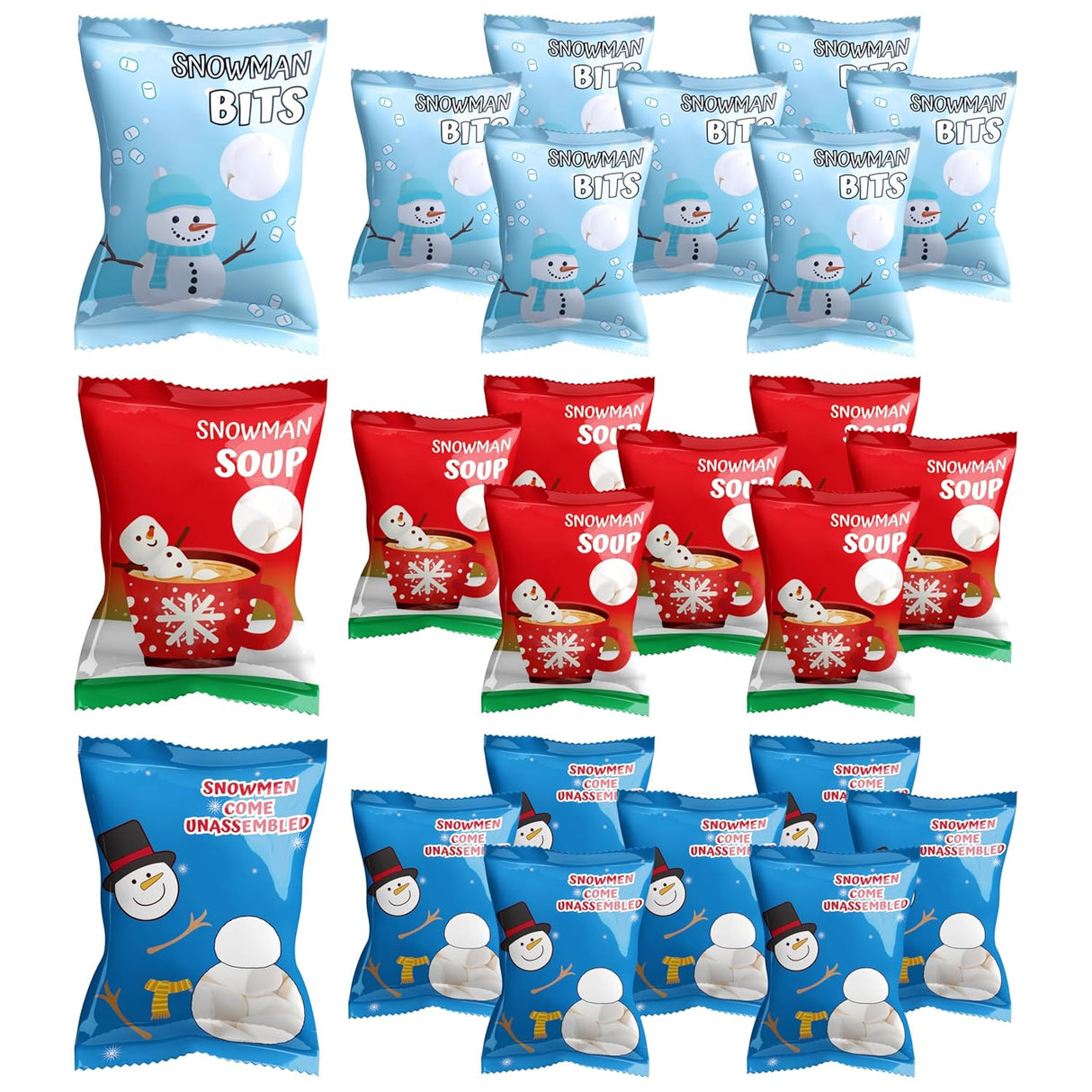 4E's Novelty 24 Packets Assorted Mini Marshmallows Individually Wrapped, Vanilla Flavored Treats