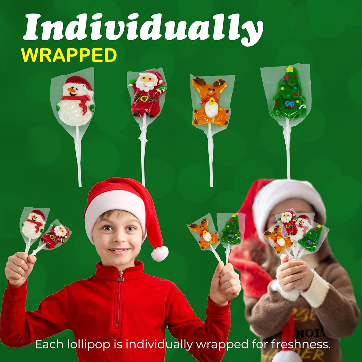 4E's Novelty Christmas Lollipops - 12 Pack Santa, Snowman, Reindeer & Tree Suckers