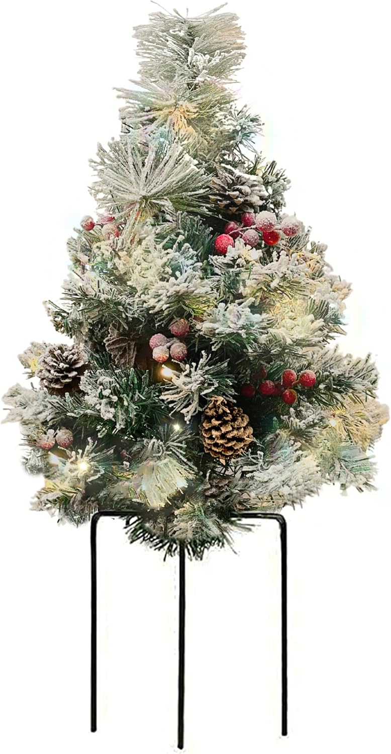 4E's Novelty 30" Prelit Outdoor Mini Christmas Tree – Battery Operated Small Artificial Tree for Porch & Yard Decor
