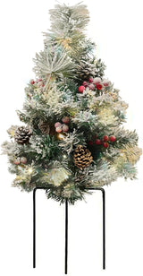 4E's Novelty 30" Prelit Outdoor Mini Christmas Tree – Battery Operated Small Artificial Tree for Porch & Yard Decor