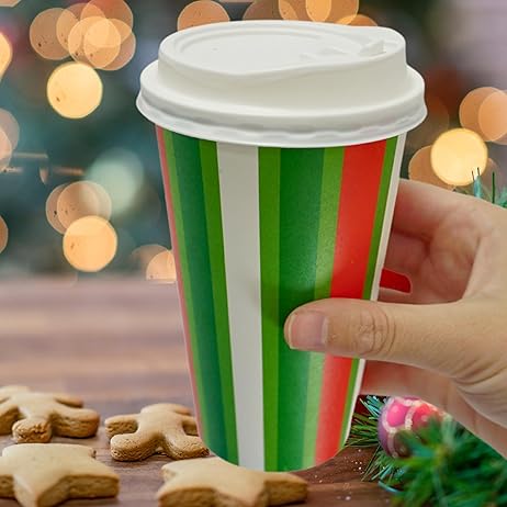 4E's Novelty Christmas Paper Cups Disposable 16 oz With Lids & Napkins (12 Packs) for Christmas Hot Cocoa Party Supplies, Hot Chocolate Bar