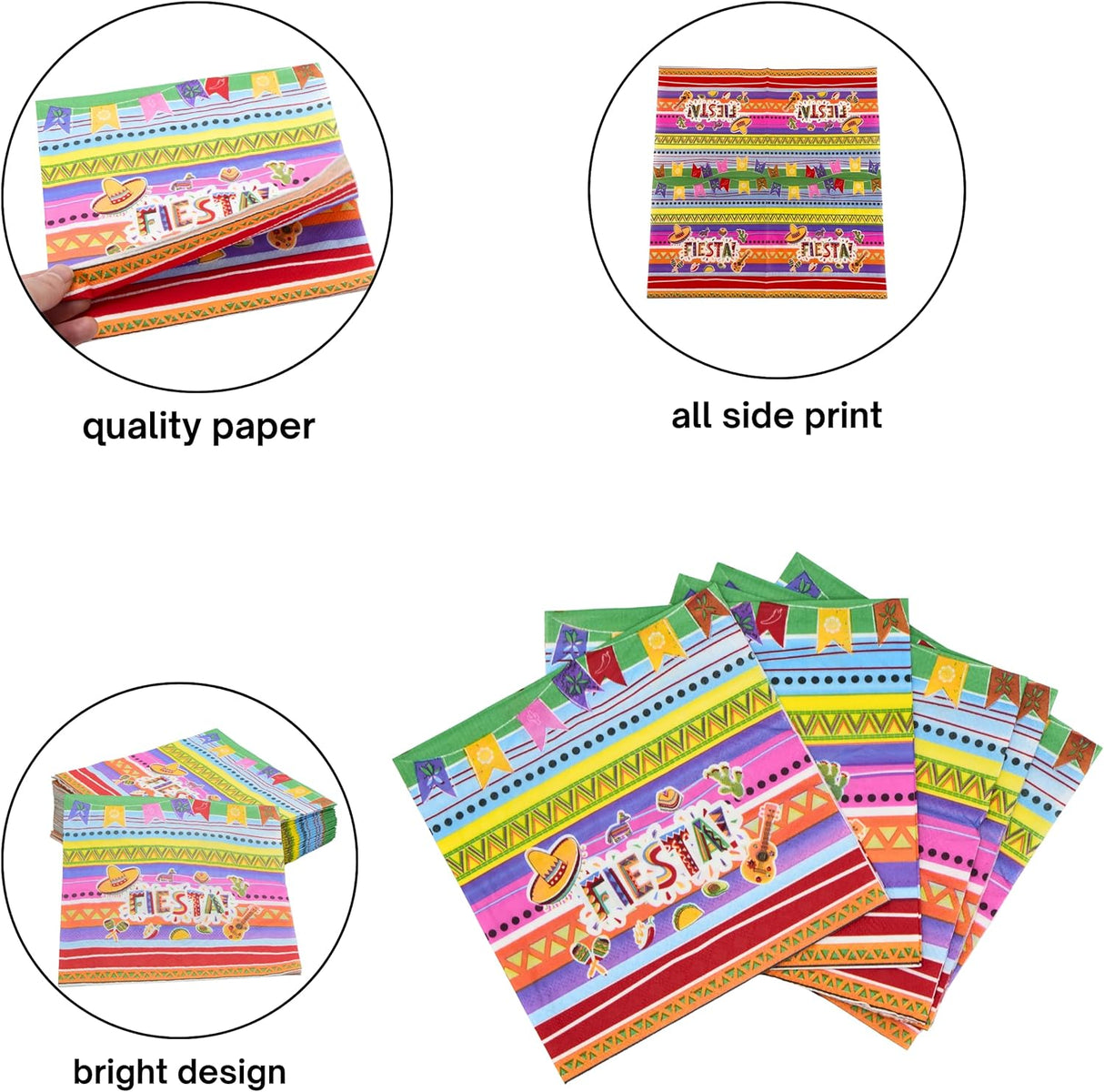 4E's Novelty 50 Pack Cinco De Mayo Fiesta Napkins – Perfect Party Decorations & Supplies