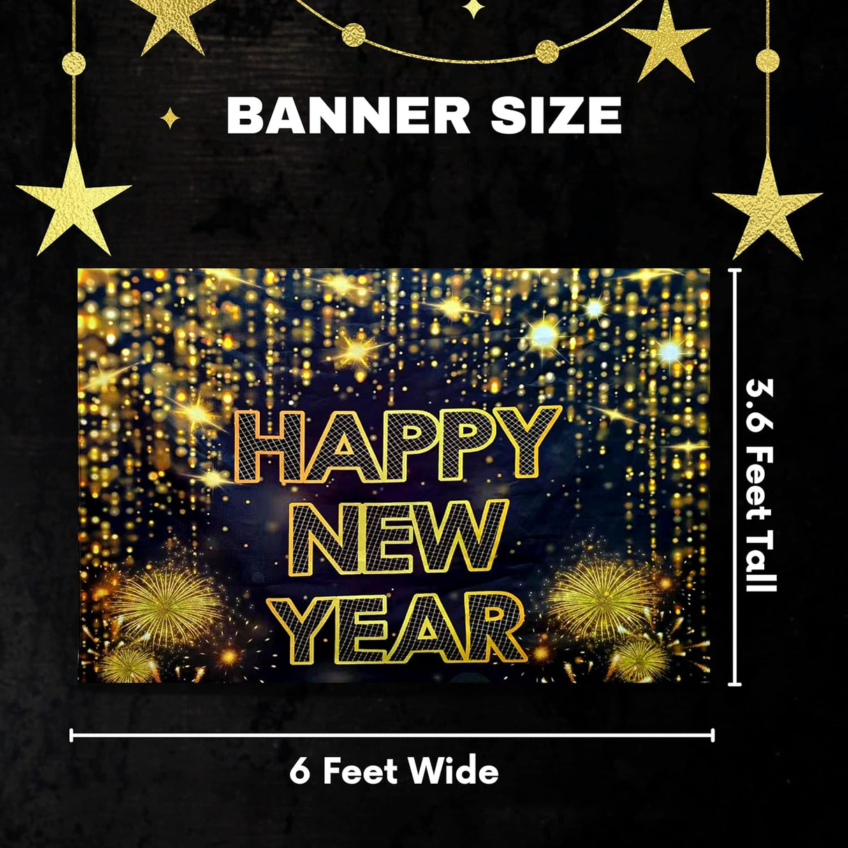 4E's Novelty 72"x44" Happy New Year Banner 2025 - Indoor/Outdoor NYE Backdrop for Party Decorations