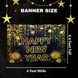 4E's Novelty 72"x44" Happy New Year Banner 2025 - Indoor/Outdoor NYE Backdrop for Party Decorations