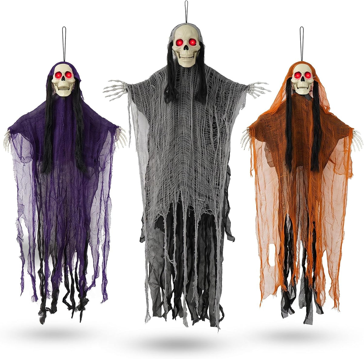 4E's Novelty 3 Pack Scary Halloween Hanging Skeleton Ghosts