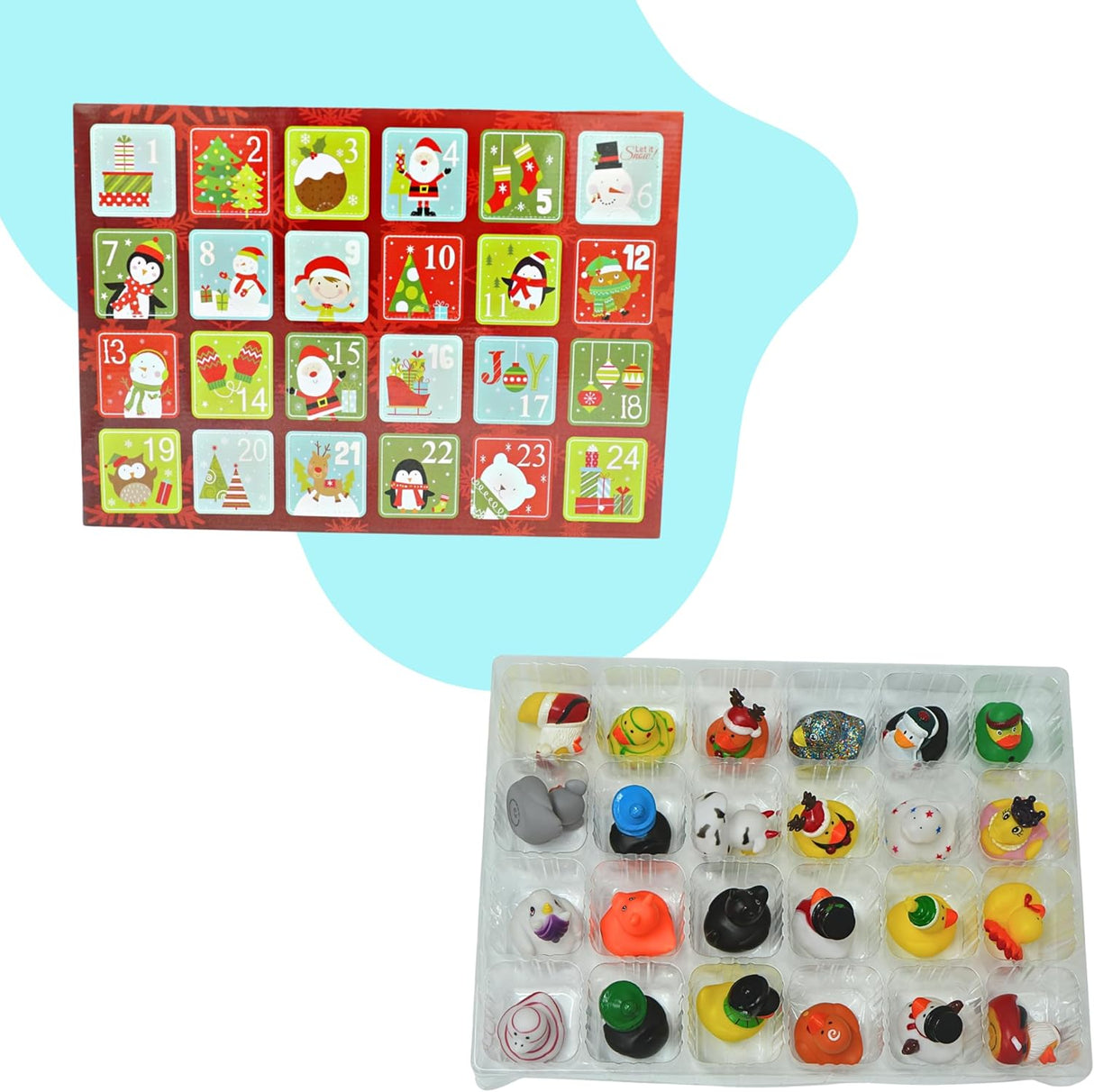 4E's Novelty Christmas Advent Calendar 2024 – 24 Christmas Rubber Ducks for a Fun Countdown!