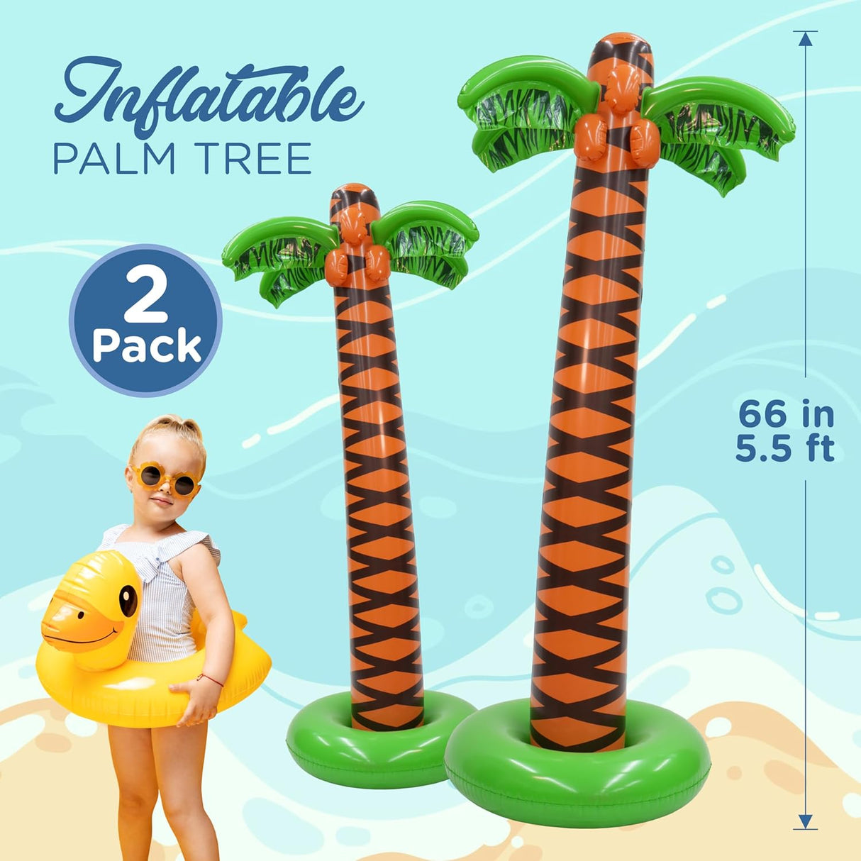 4E's Novelty 2 Pack Blow Up Palm Tree 5.5ft – Hawaiian Party Decor, Beach Theme, Pool Party Prop