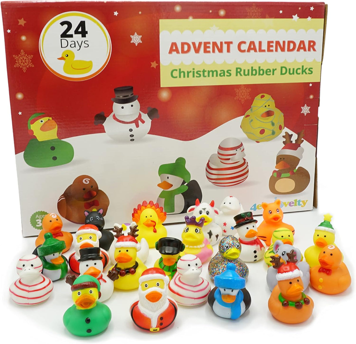 4E's Novelty Christmas Advent Calendar 2024 – 24 Christmas Rubber Ducks for a Fun Countdown!