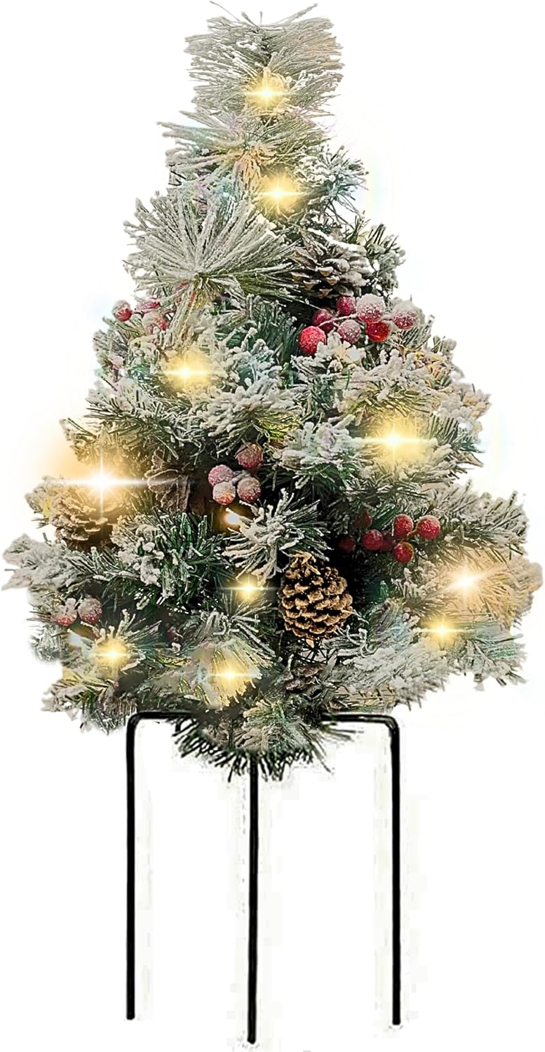 4E's Novelty 30" Prelit Outdoor Mini Christmas Tree – Battery Operated Small Artificial Tree for Porch & Yard Decor