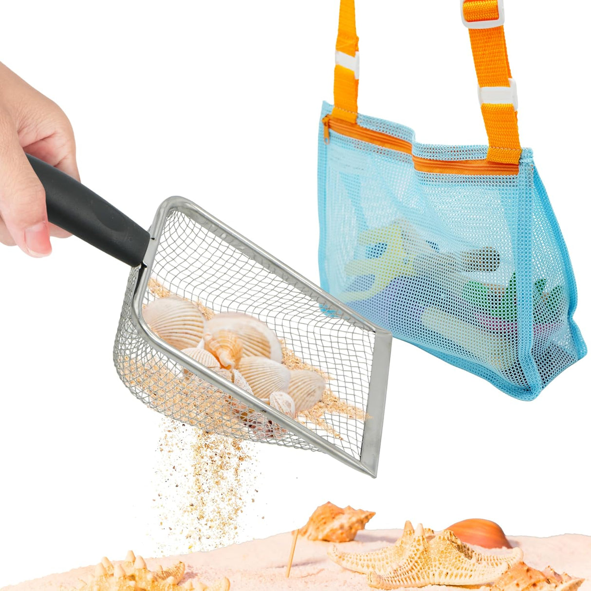 4E's Novelty Ultimate Beach Toy Set – Sand Sifter, Beach Shovel & Shark Tooth Sifter for Kids & Teens (2 pcs)