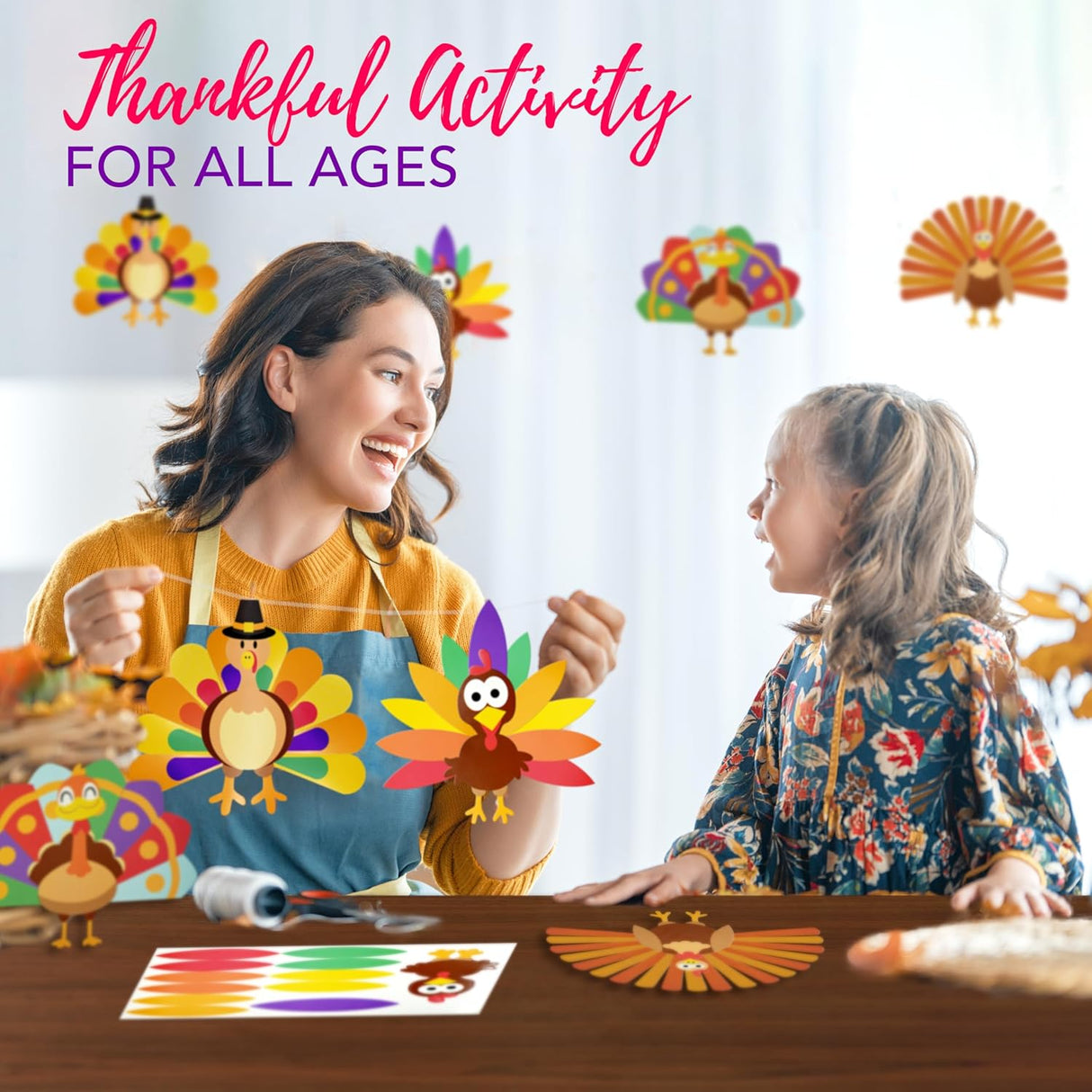 PRANK PANTRY Turkey Craft Kit, 4 Pcs Thanksgiving Crafts Kits for Kids, Thankful Turkey Activity