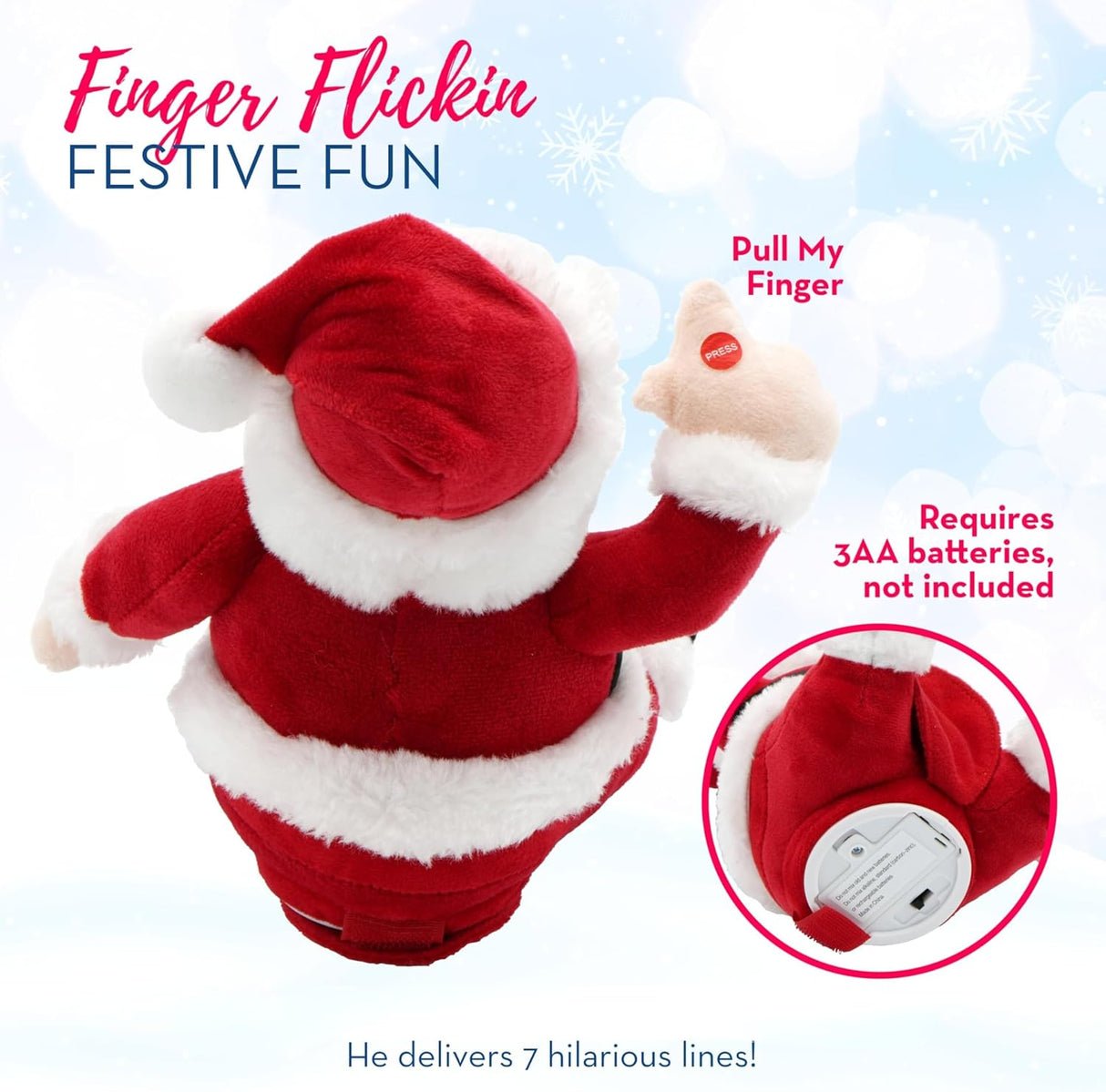 4E's Novelty Farting Santa Claus "Pull My Finger" - Ideal Naughty Santa Farting Gag Gifts