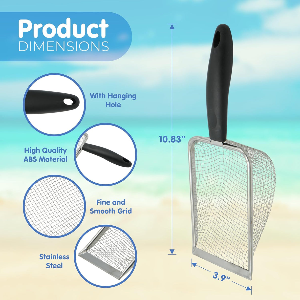4E's Novelty Ultimate Beach Toy Set – Sand Sifter, Beach Shovel & Shark Tooth Sifter for Kids & Teens (2 pcs)