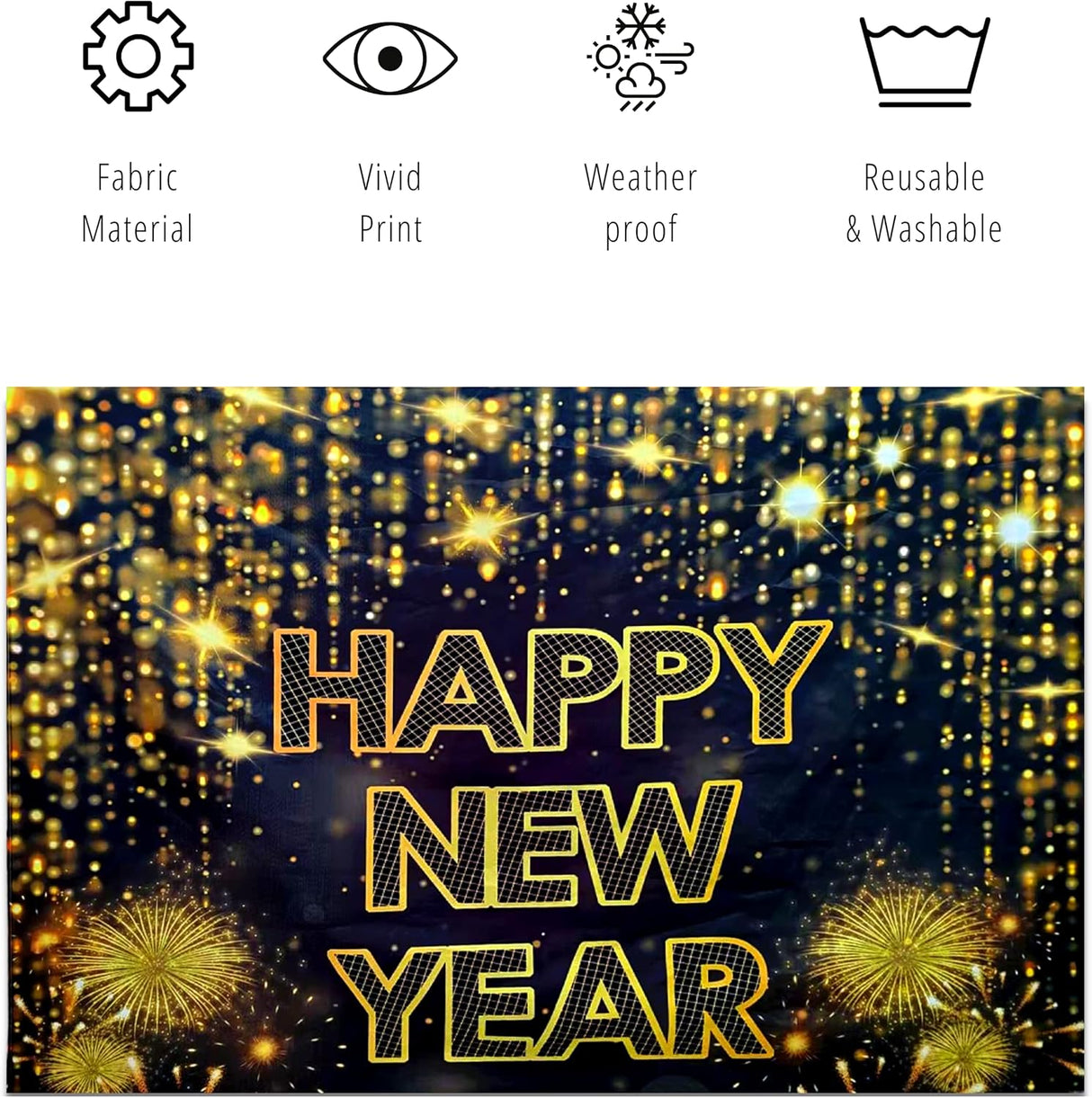 4E's Novelty 72"x44" Happy New Year Banner 2025 - Indoor/Outdoor NYE Backdrop for Party Decorations
