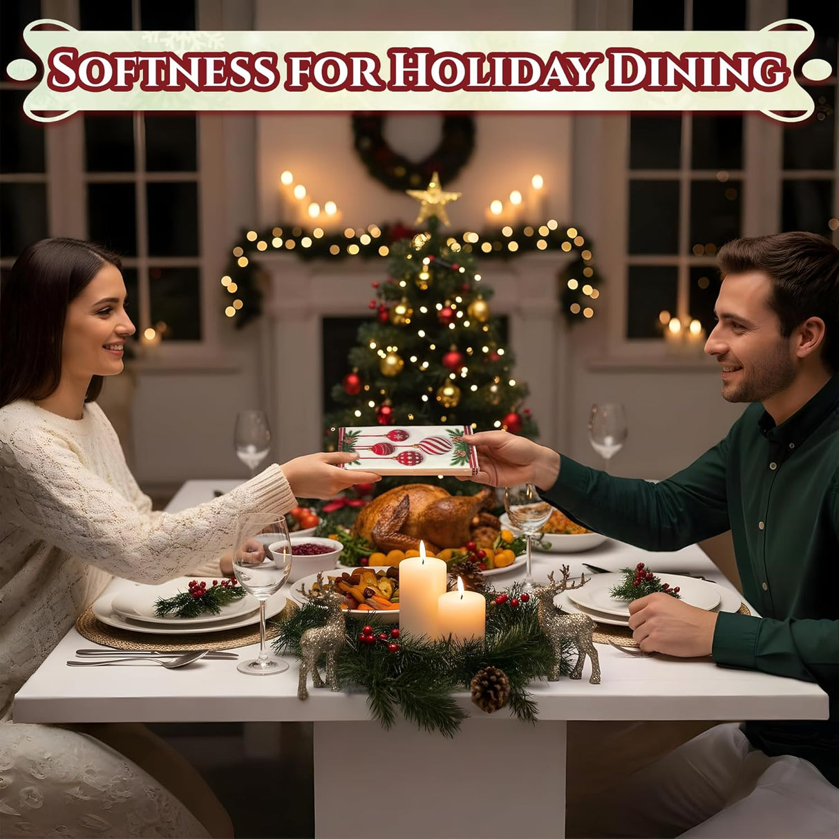 4E's Novelty 100-Pack Christmas Ornament Napkins, 3-Ply Soft Disposable Christmas Dinner Napkin