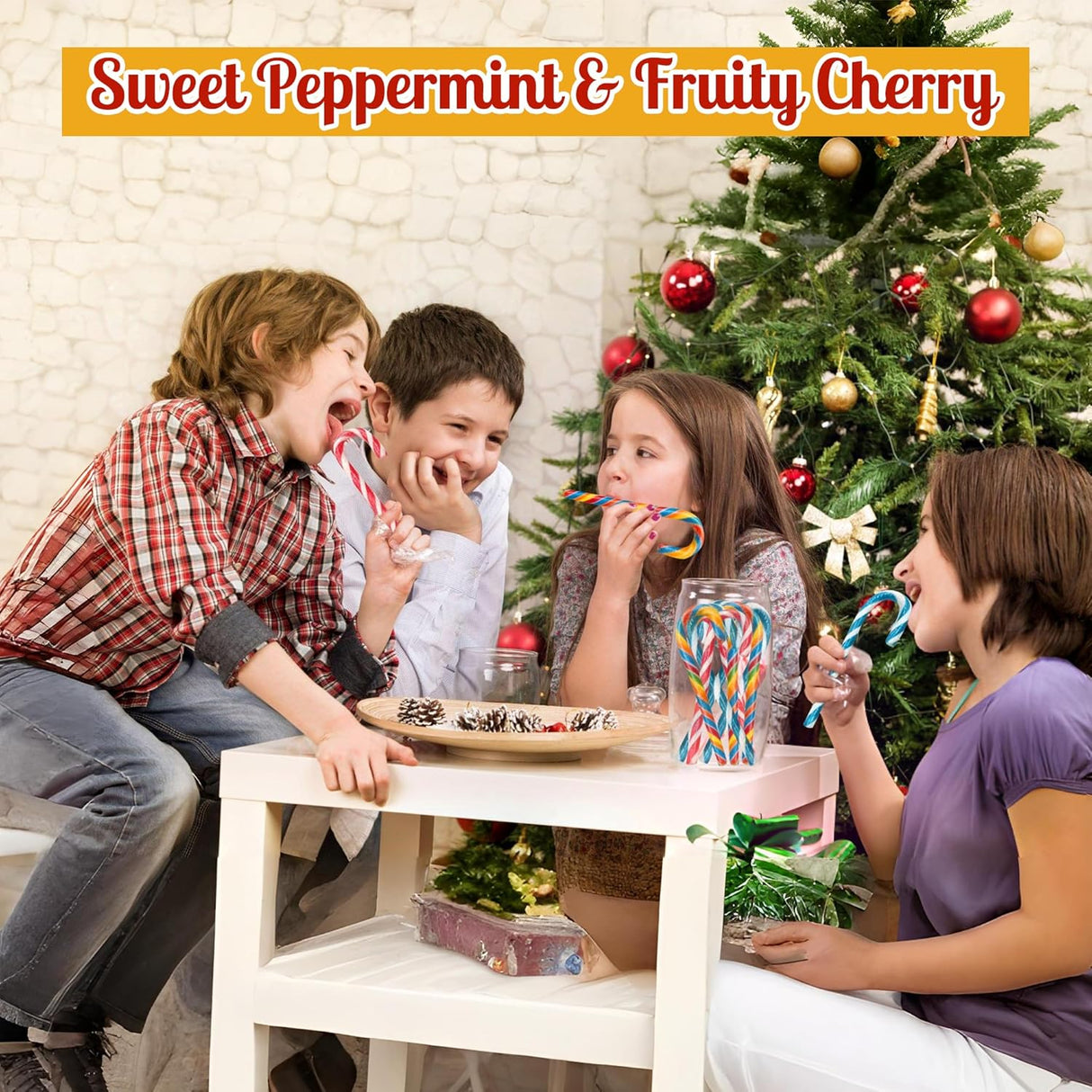 4E's Novelty Christmas Candy Canes, 100 Count Multi Colored Xmas Candies Canes