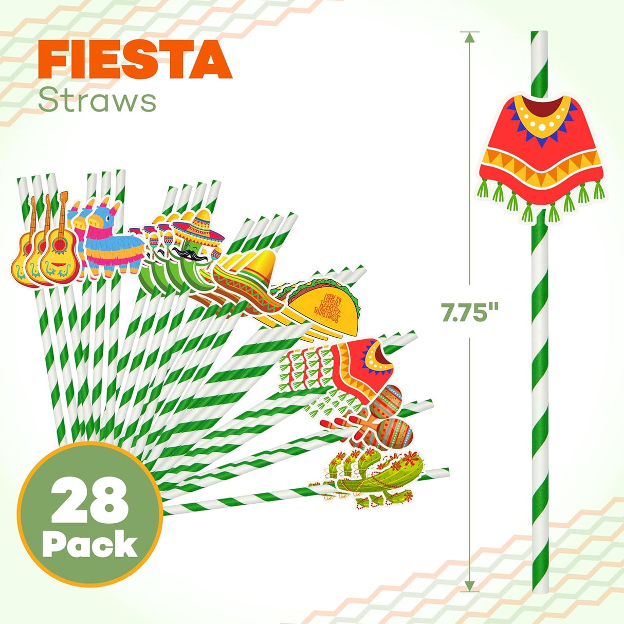4E's Novelty 28 Pack Kids Fiesta Party Paper Straws - Cinco de Mayo Decorations & Party Favors