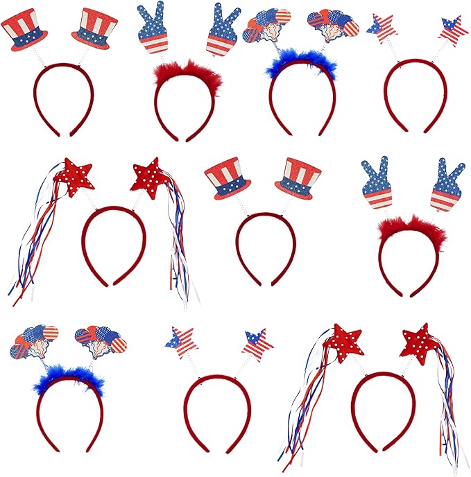 4E's Novelty 10 Pack 4th of July Headband – Patriotic Accessories for Kids & Adults