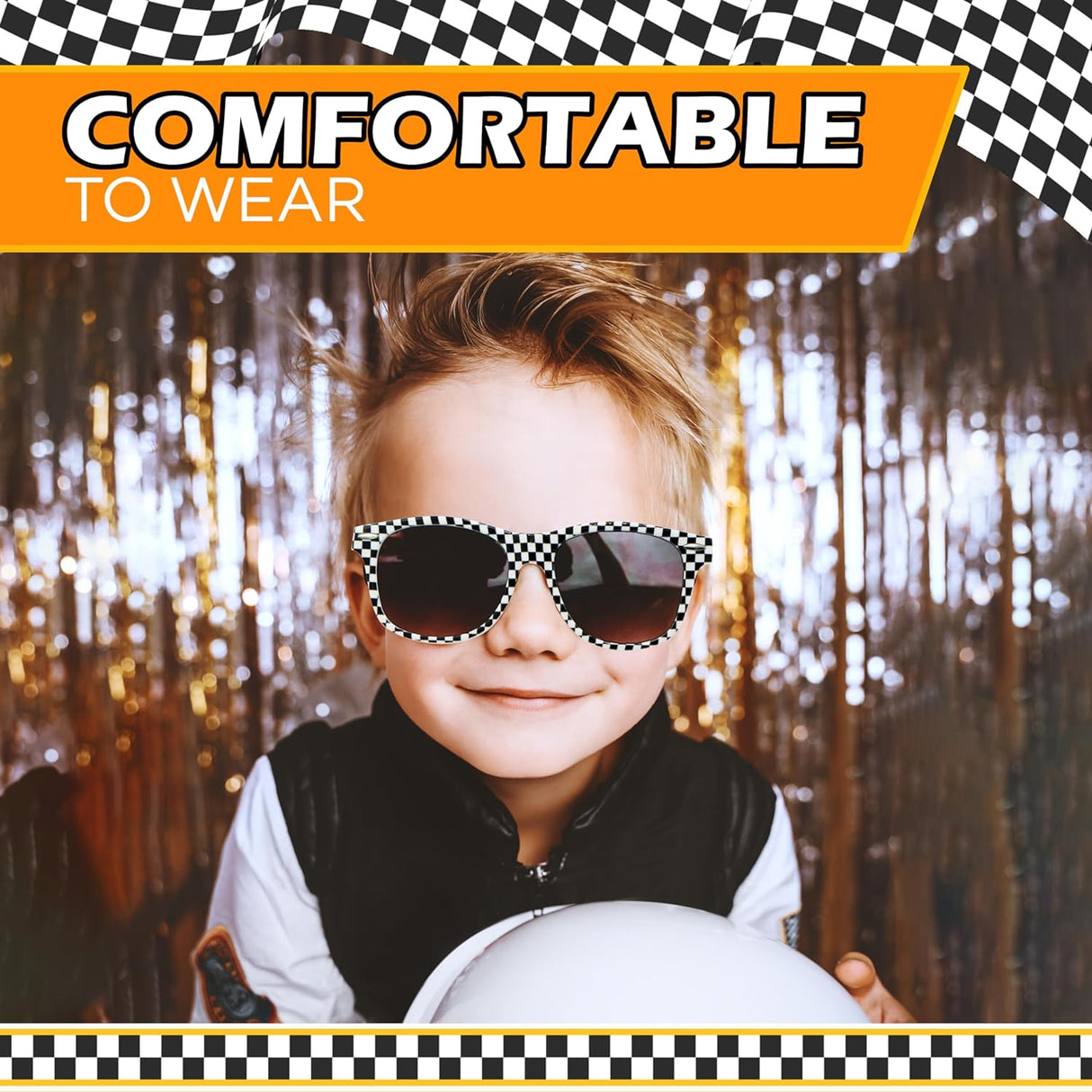 Checkered Sunglasses for Men, Women, and Kids - Includes 6 pcs Sunglasses, Perfect Race Car Party Favors