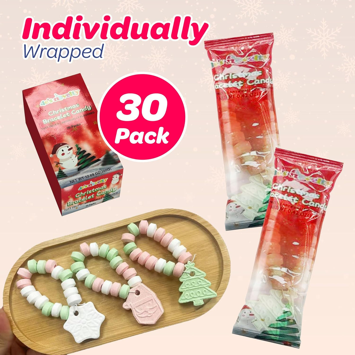 4E's Novelty 30-Pack Christmas Candy Bracelets