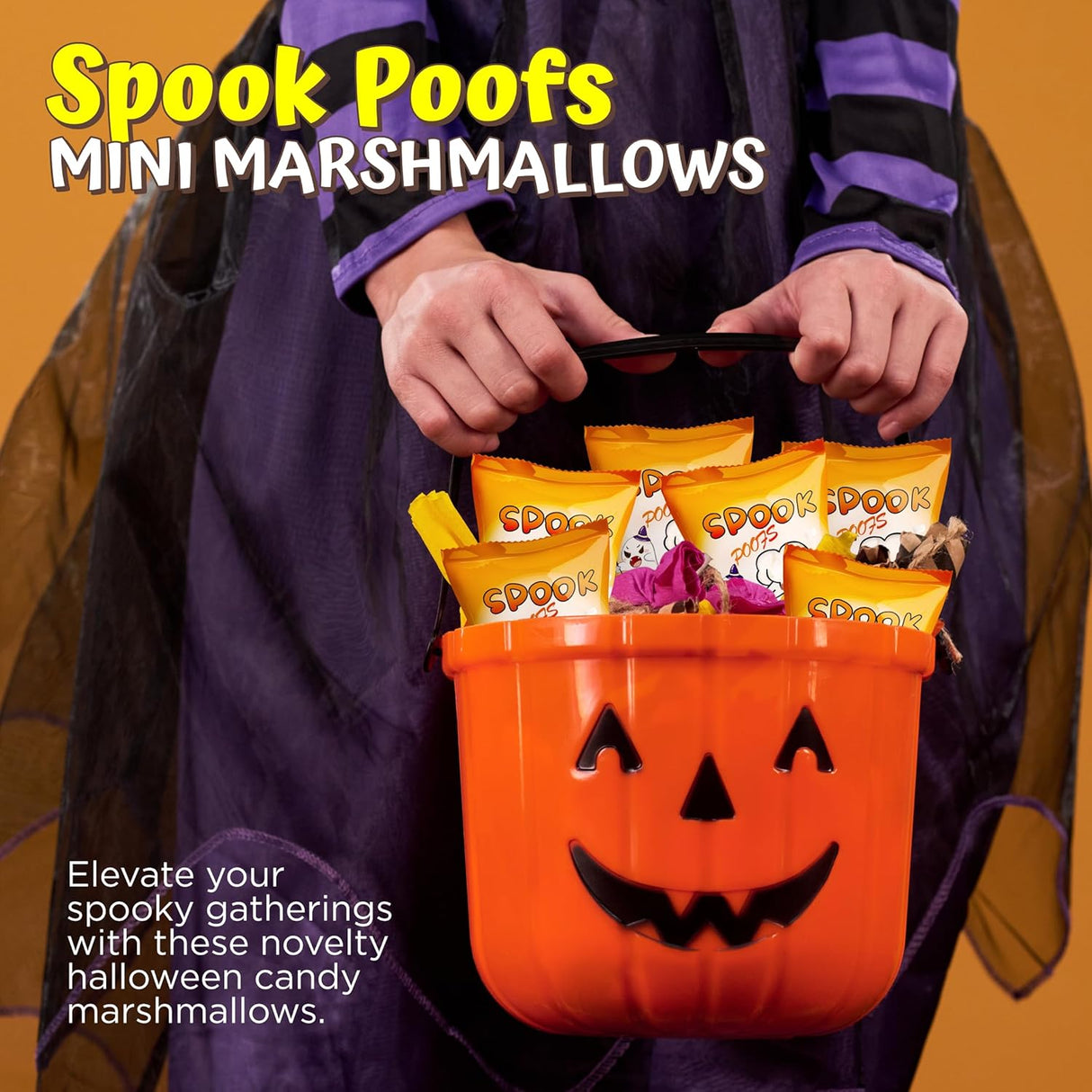 4E's Novelty 24 Pack Mini Marshmallows Indvidually Wrapped, Spook Poofs, Vanilla Flavor - Halloweens Candy Individually Wrapped for Kids in Bulk