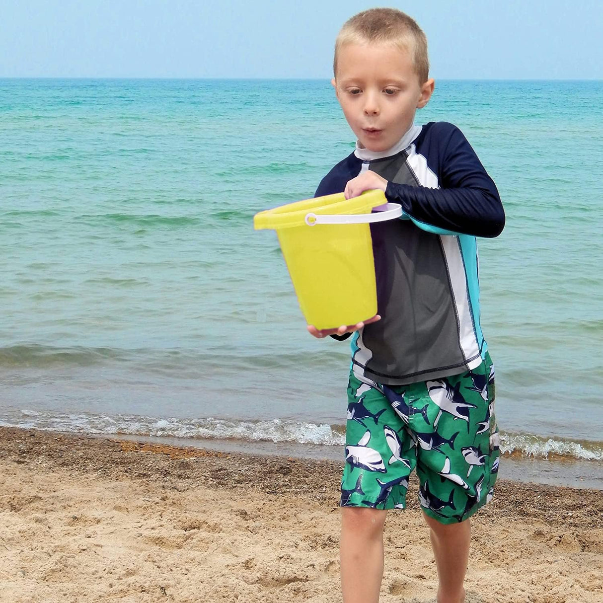 4E's Novelty 6 Pack Beach Buckets with Shovels – 7.5" Sand Pails & Shovels for Kids' Outdoor Play