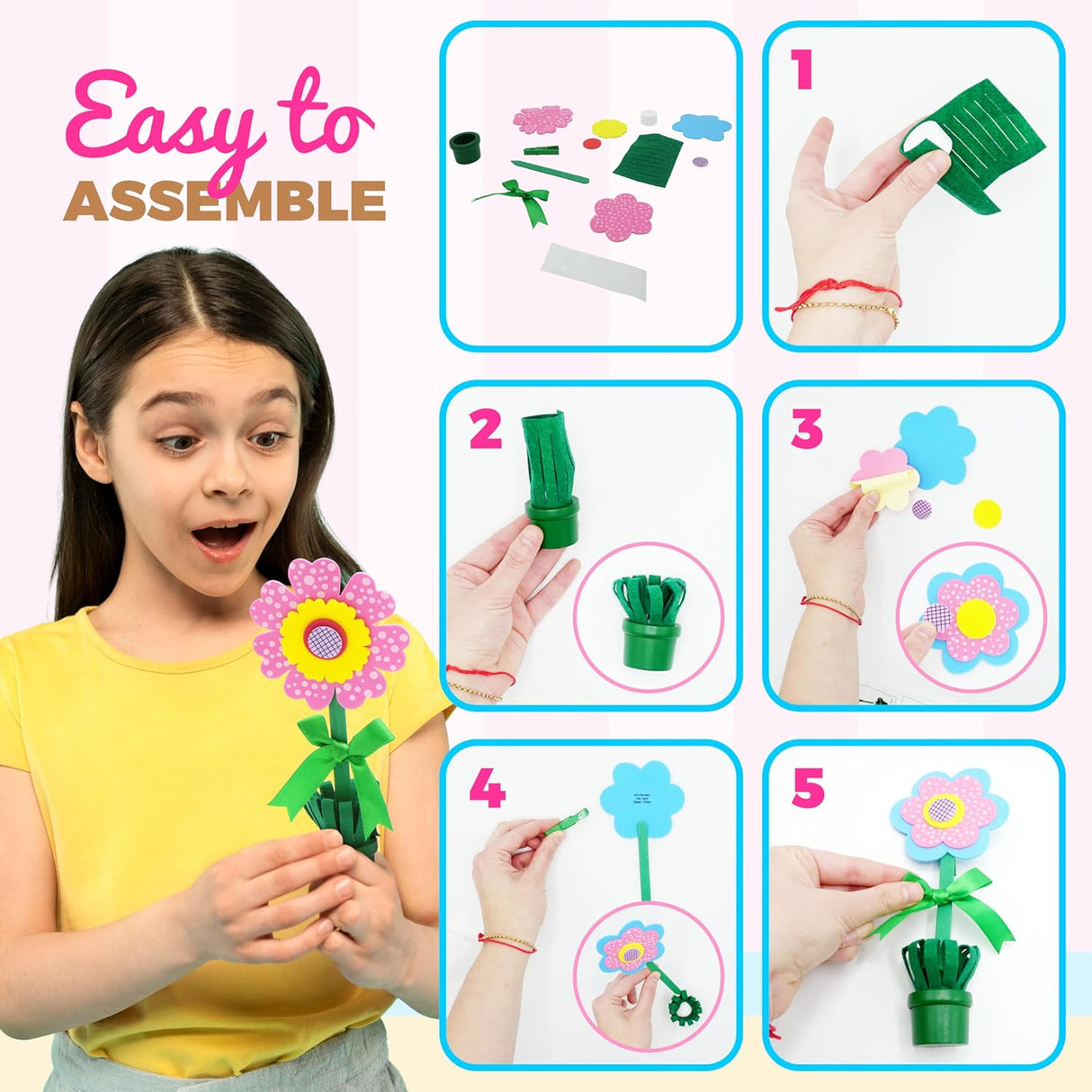 4E's Novelty DIY Foam Flower Pot Craft Kit – 12 Pack Spring Gifts