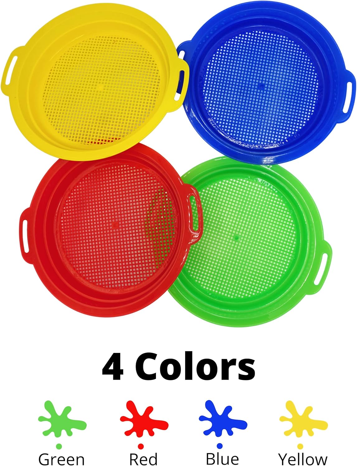 4E's Novelty 4 Pack Sand Sifter – 8.75" Sandbox Toys for Kids, Durable Beach Rock Strainers