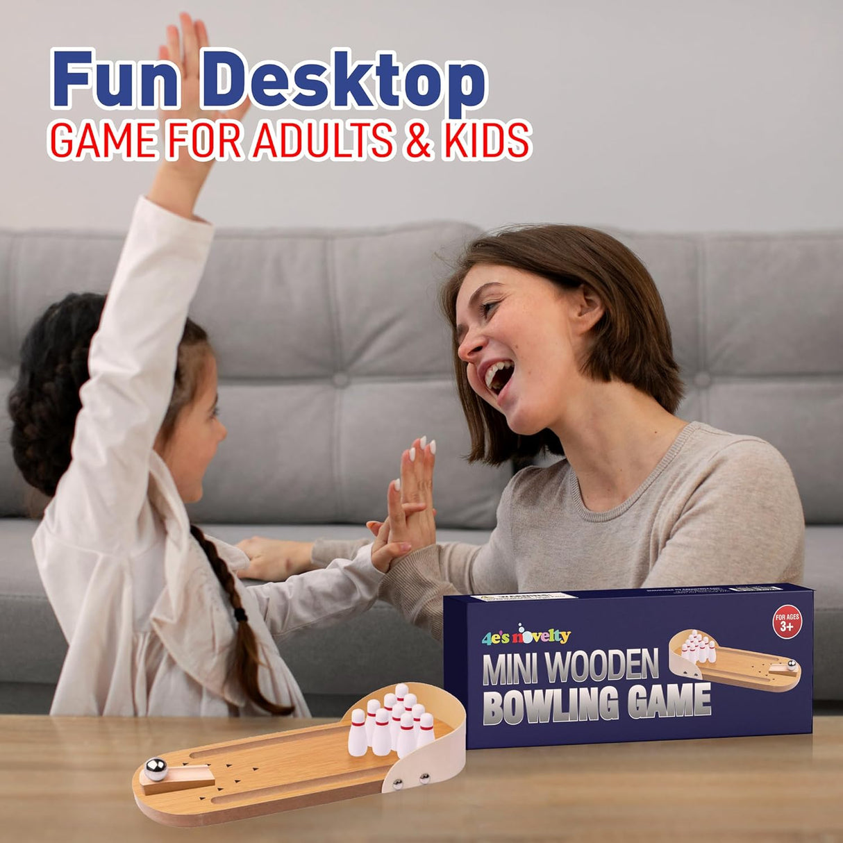 4E's Novelty Mini Bowling Game Set - 11.3 Inch Desktop Game for Adults & Kids