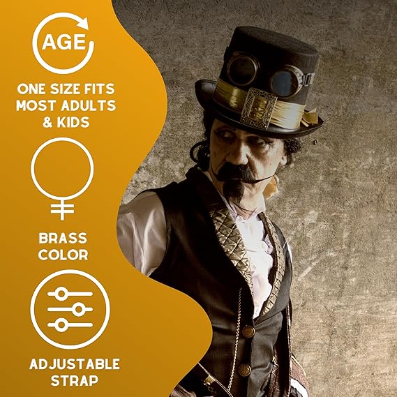 4E's Novelty Steampunk Goggles for Men & Women – Gothic Accessories for Cosplay & Halloween