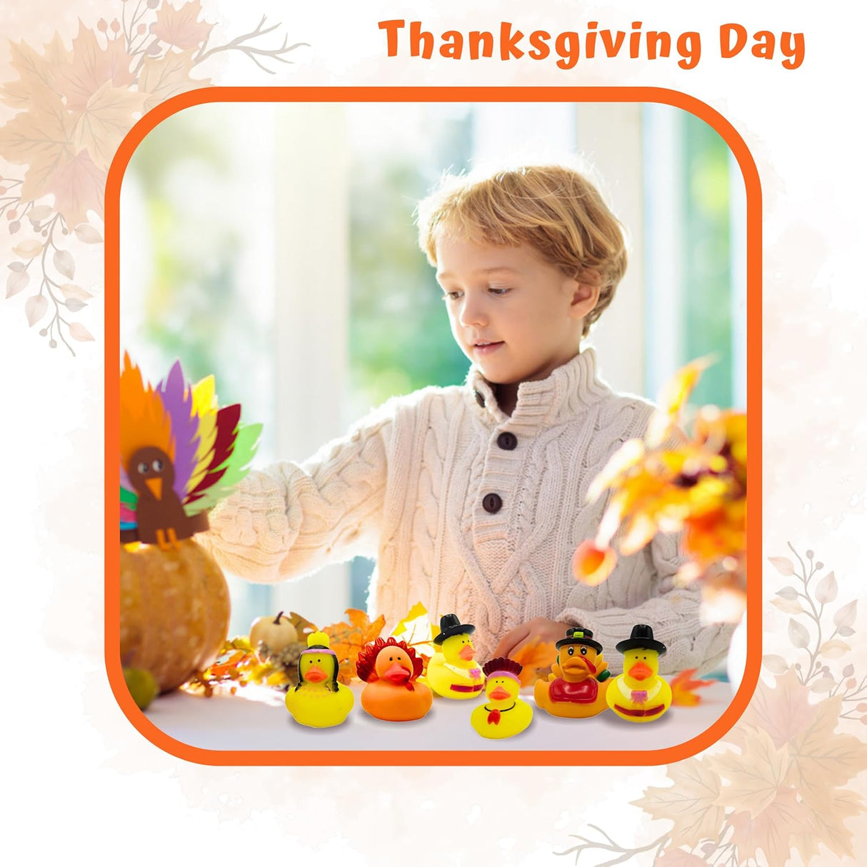 4E's Novelty Thanksgiving Rubber Duckies in Bulk (12 Pack) – Turkey & Pilgrim Thanksgiving Rubber Ducks, Holiday Rubber Ducks for Kids Party Favors