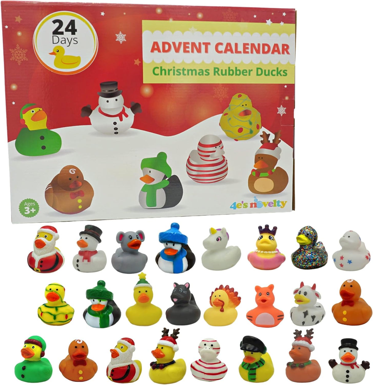 4E's Novelty Christmas Advent Calendar 2024 – 24 Christmas Rubber Ducks for a Fun Countdown!