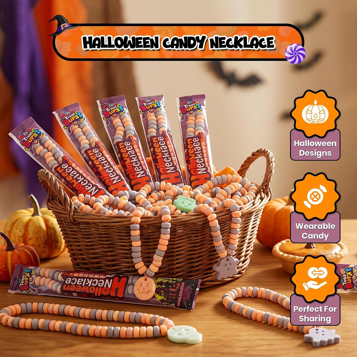 Treat Burst Halloween Candy Bracelets, 24 Pack, Tutti Frutti Candy