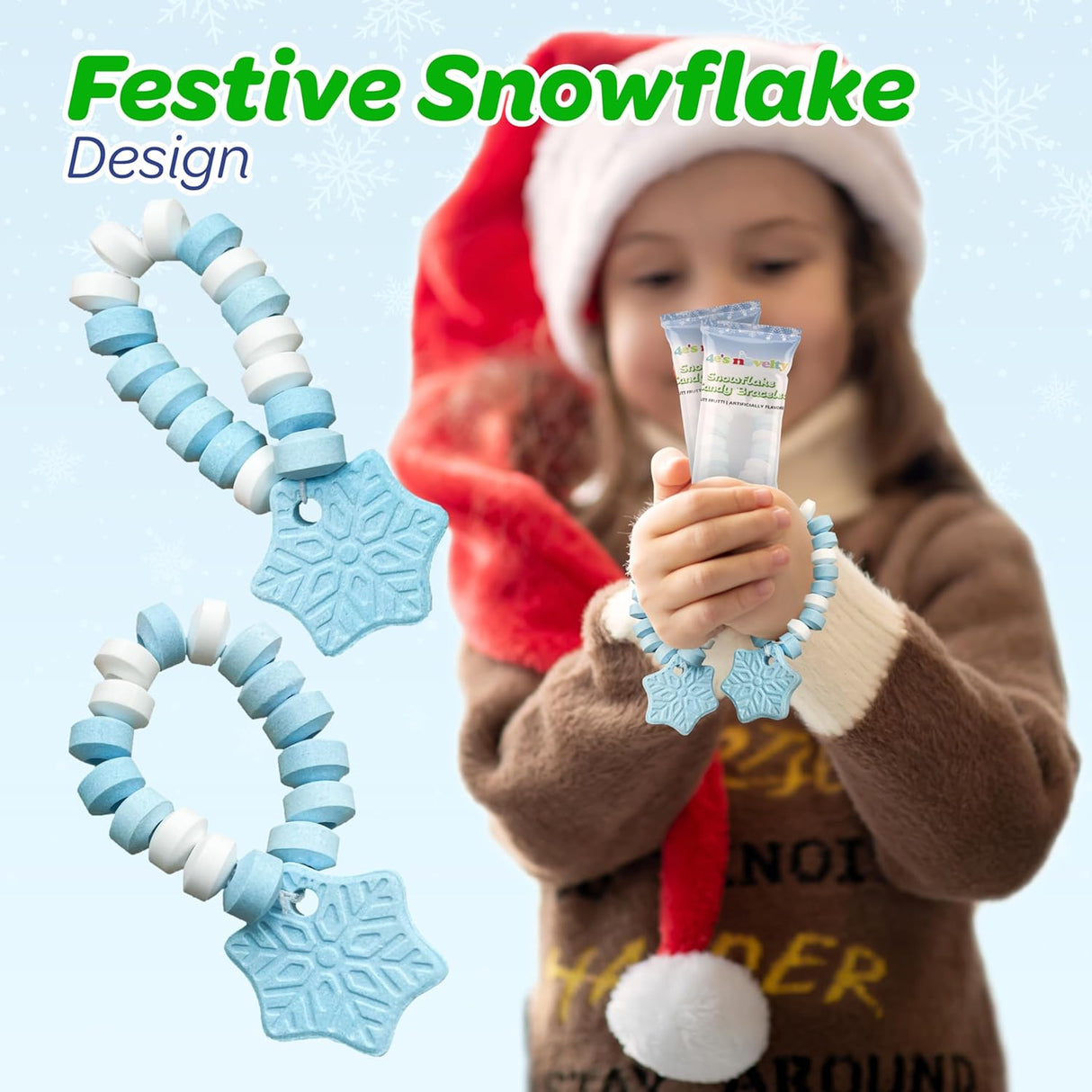 4E's Novelty Christmas Candy Bracelets - 30-Pack Christmas Shapes Stretchable Bulk Candies