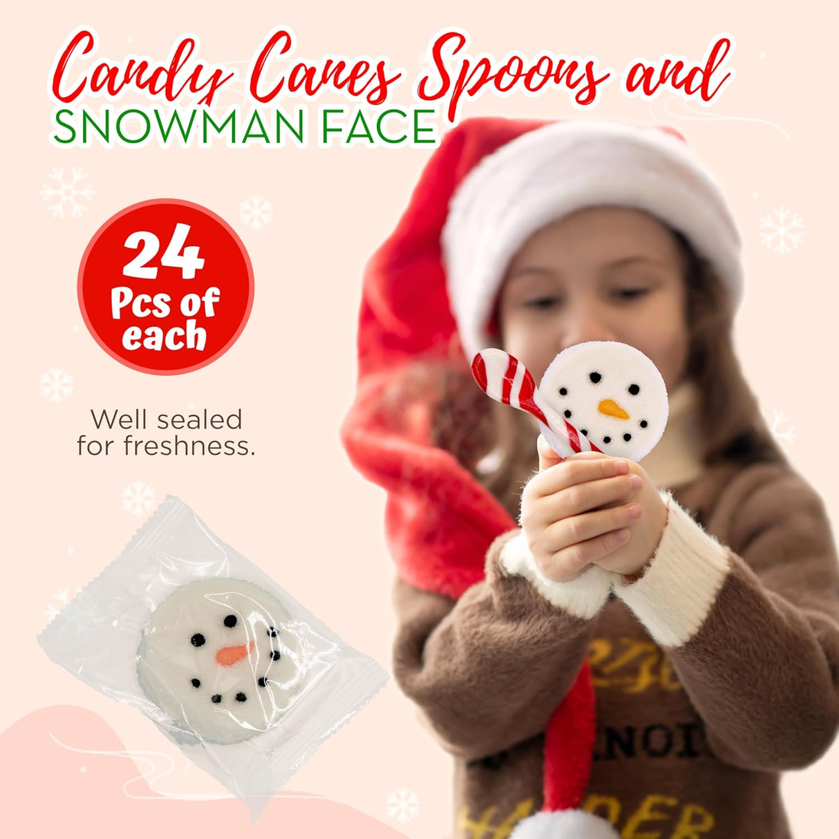 4E's Novelty Snowman Marshmallows & Peppermint Spoons 48 Pcs (24 Each)