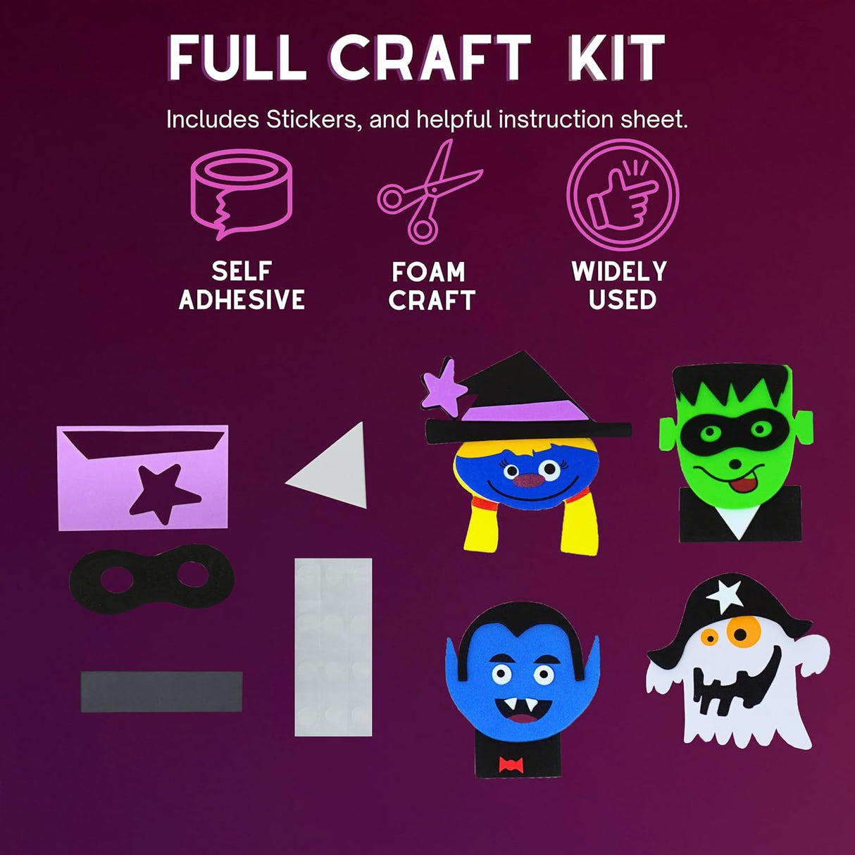 4E's Novelty 12 Pack Halloween Magnetic Monster Craft Kit – Foam Crafts for Kids Ages 3-12, Party Fun