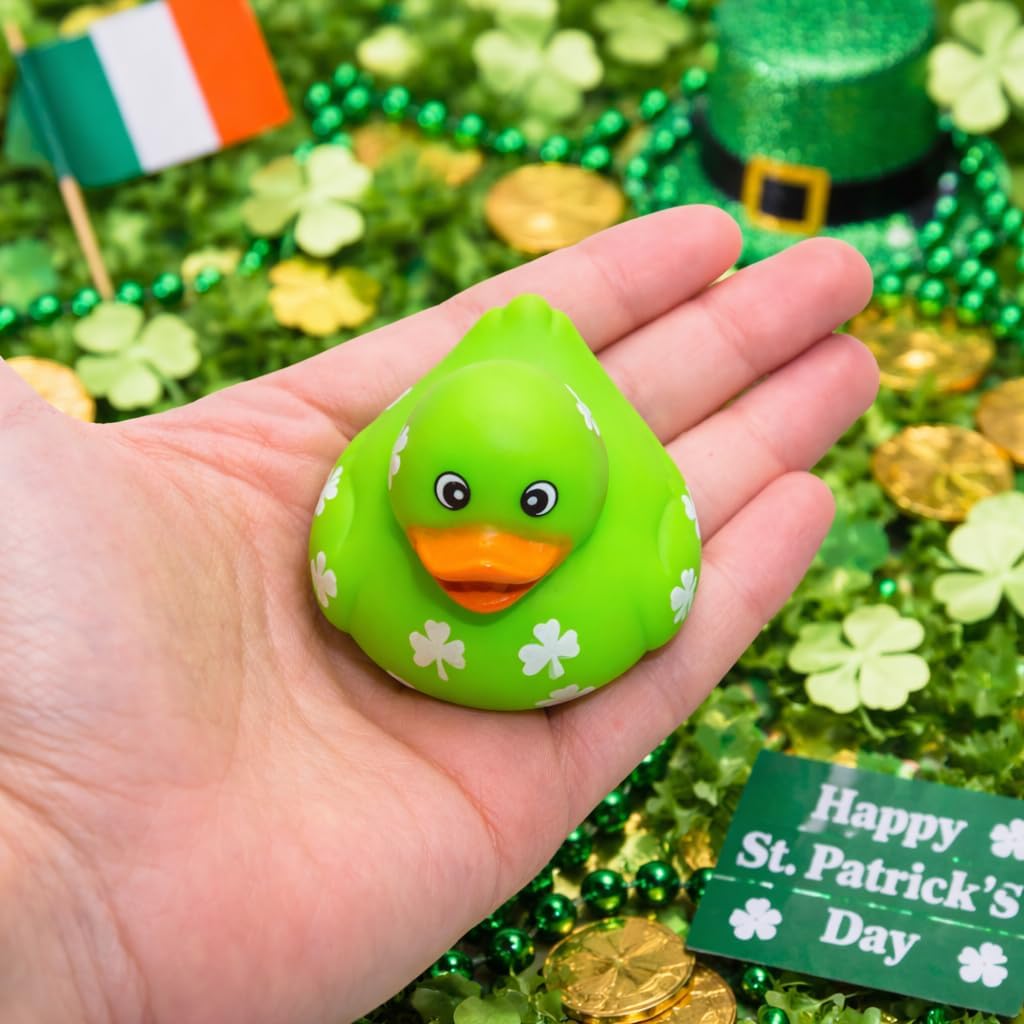 4E's Novelty 24 Pcs St. Patrick's Day Rubber Ducks – Shamrock Duckies Bulk Party Favors for Kids