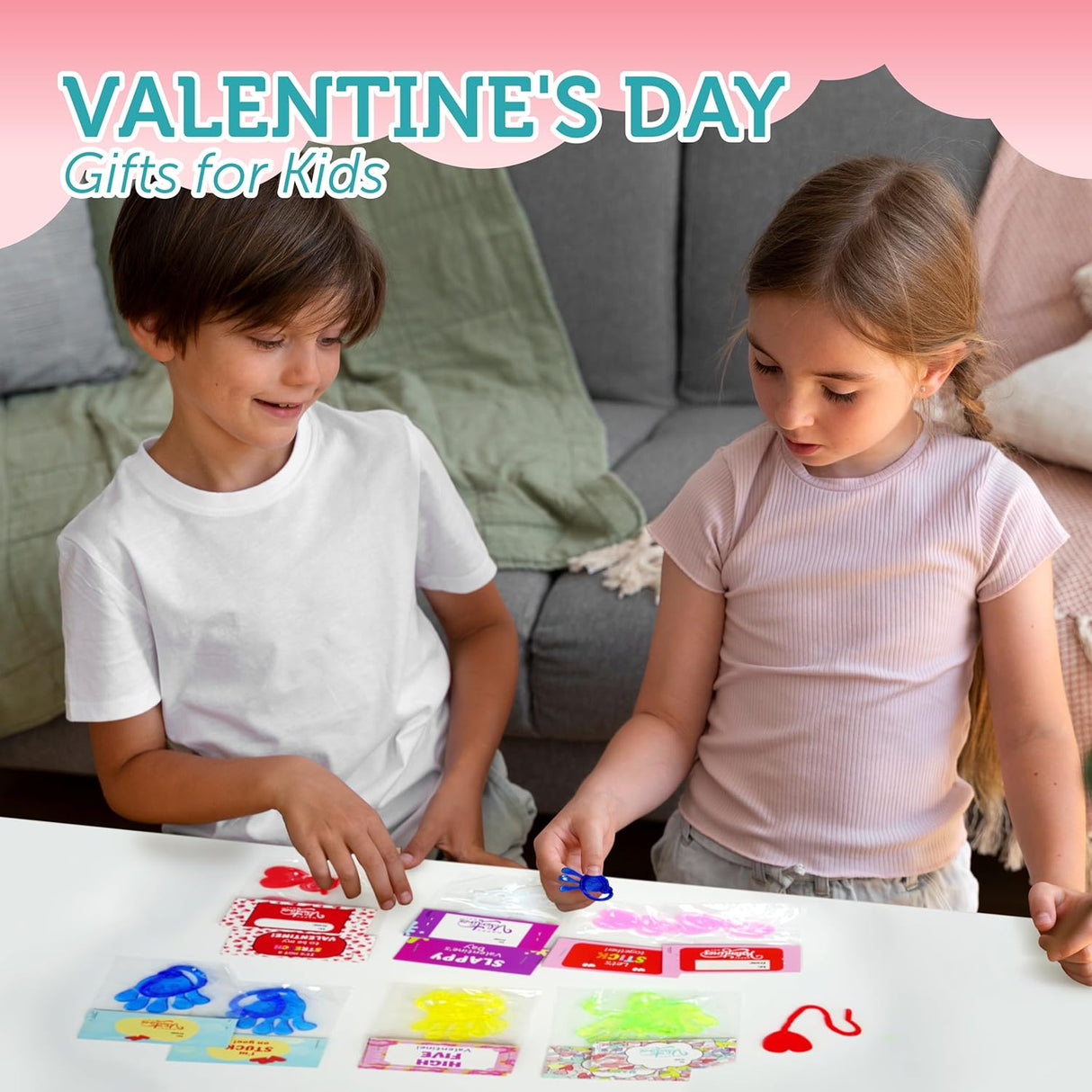4E's Novelty 32-Pack Slappy Hands with Valentine Cards – Stretchy Toys for Classroom Fun