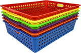 4E's Novelty Colorful Plastic Classroom Storage Bins - 13.75" x 10.25" for Organizing Papers, Pencils, Arts & Crafts, Rainbow Containers