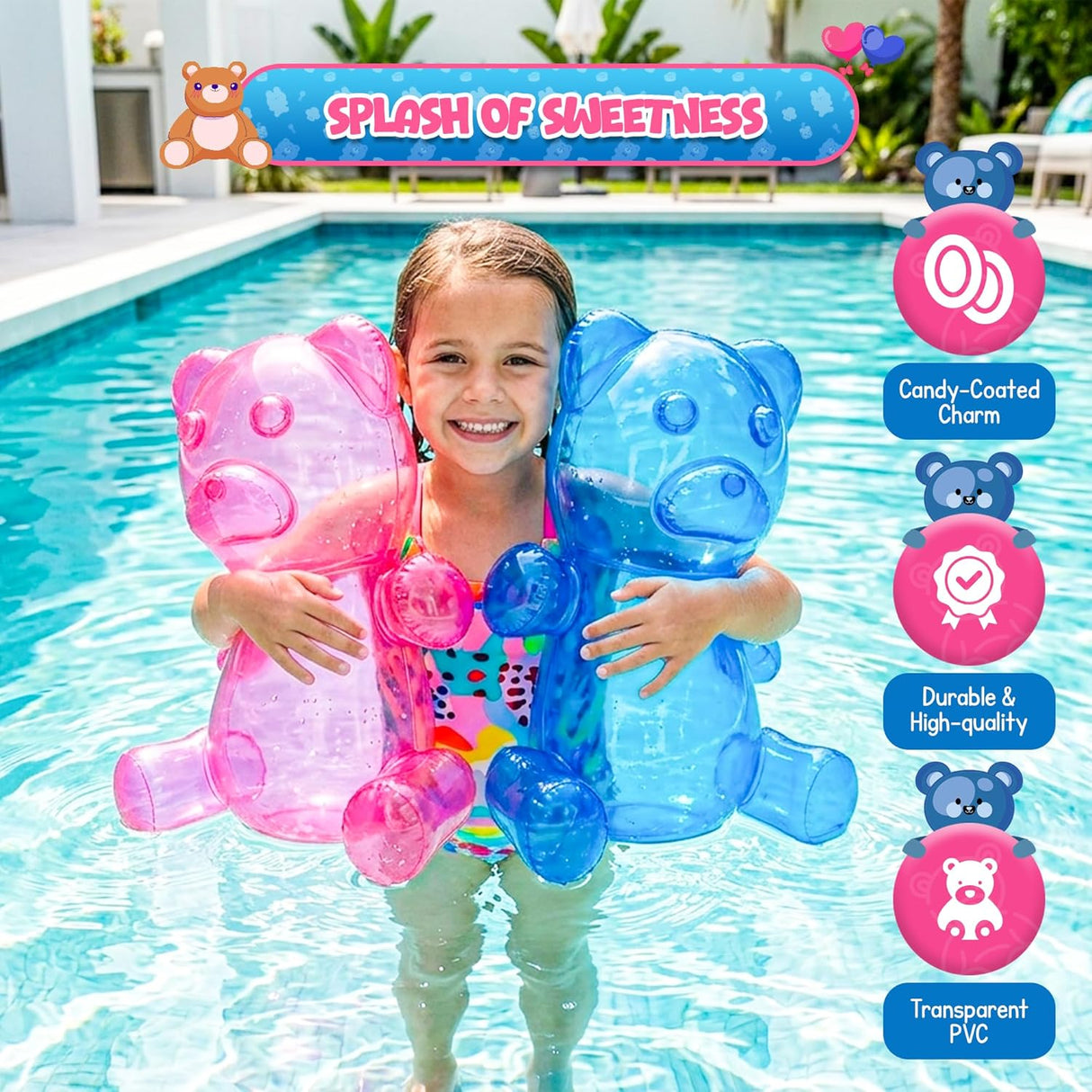 2 Inflatable 24" Gummy Bears - Candyland Party Decorations, Birthday Pool Floaties
