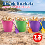 4E's Novelty 12 Pack Large Sand Bucket with Shovel – Beach Toys for Kids, Vacation Essentials