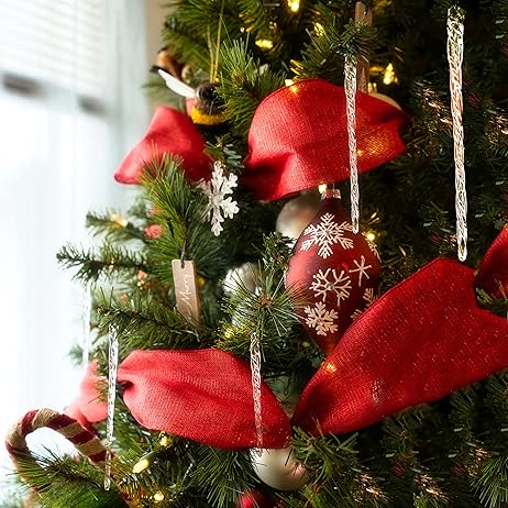 4E's Novelty Large Glass Icicle Ornaments for Christmas Tree 7", 5.5", 3.5" (Set of 24) - Clear Glass Christmas Tree Ornaments for Christmas Decor