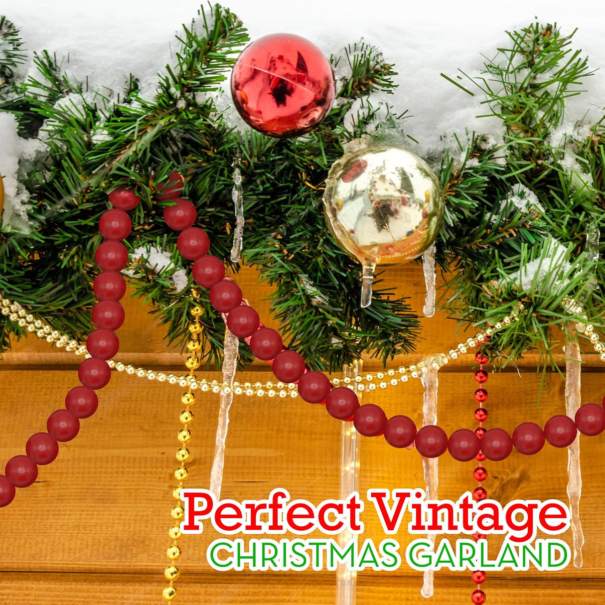 4E's Novelty 9-Foot Red Wooden Cranberry Garland – Rustic Wood Bead Garland for Cozy Christmas Tree Decor, Vintage Christmas Garland