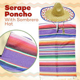 4E's Novelty Mexican Serape Poncho with Sombrero Hat Costume – Fiesta Party Dress Up