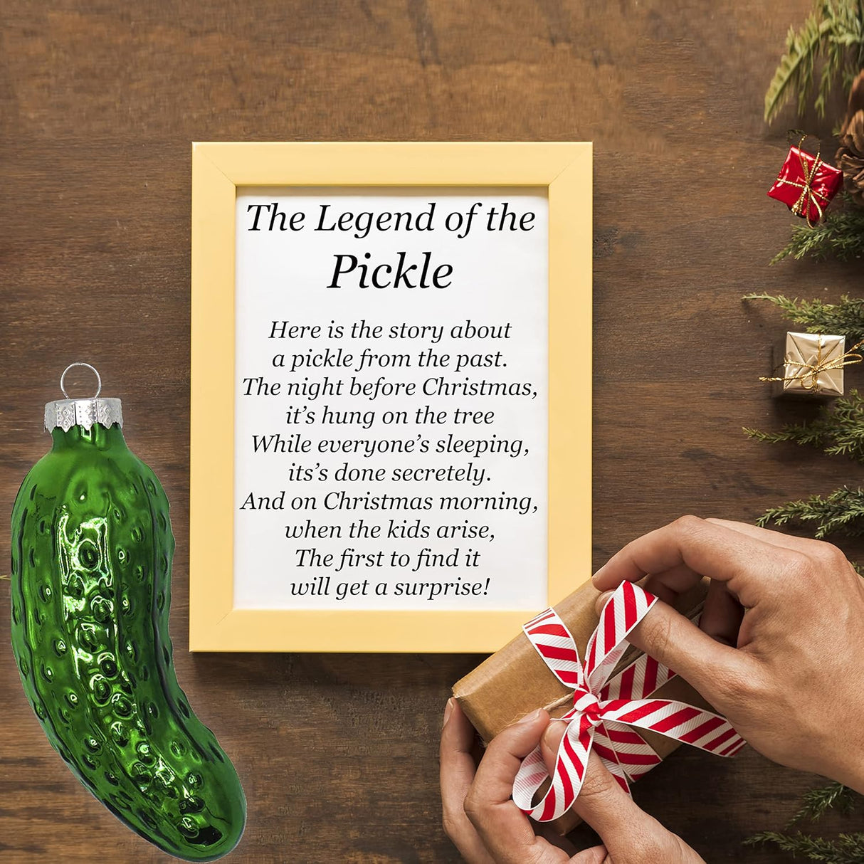 4E's Novelty Blown Glass Pickle Ornament - Christmas Pickle Decoration, 4’’ Pickle Ornaments for Christmas Tree & Pickle Ornament in Metallic Green