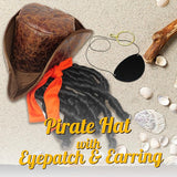 4E's Novelty 3 Pcs Set Pirate Hat with Dreadlocks Adult Size - Tricorn Pirate Hat - Caribbean Pirate Costume Accessories for Men Women & Kids Dress Up