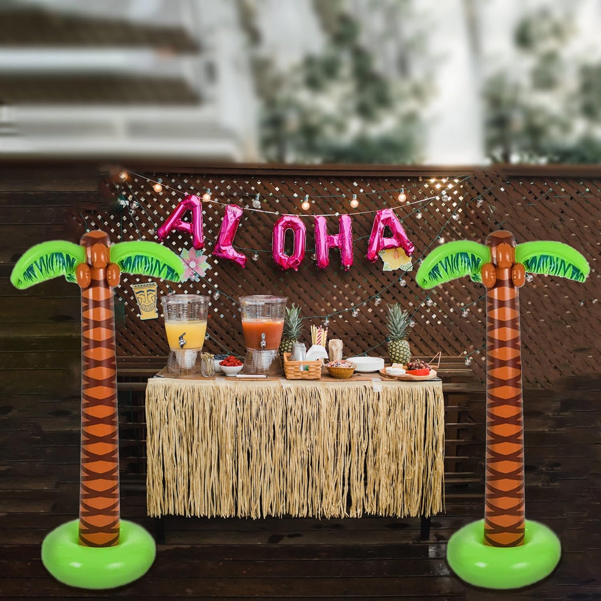 4E's Novelty 2 Pack Blow Up Palm Tree 5.5ft – Hawaiian Party Decor, Beach Theme, Pool Party Prop