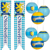 8 Pcs Oktoberfest Party Supplies - 6 Hanging Paper Lanterns & 2 Oktoberfest Banners