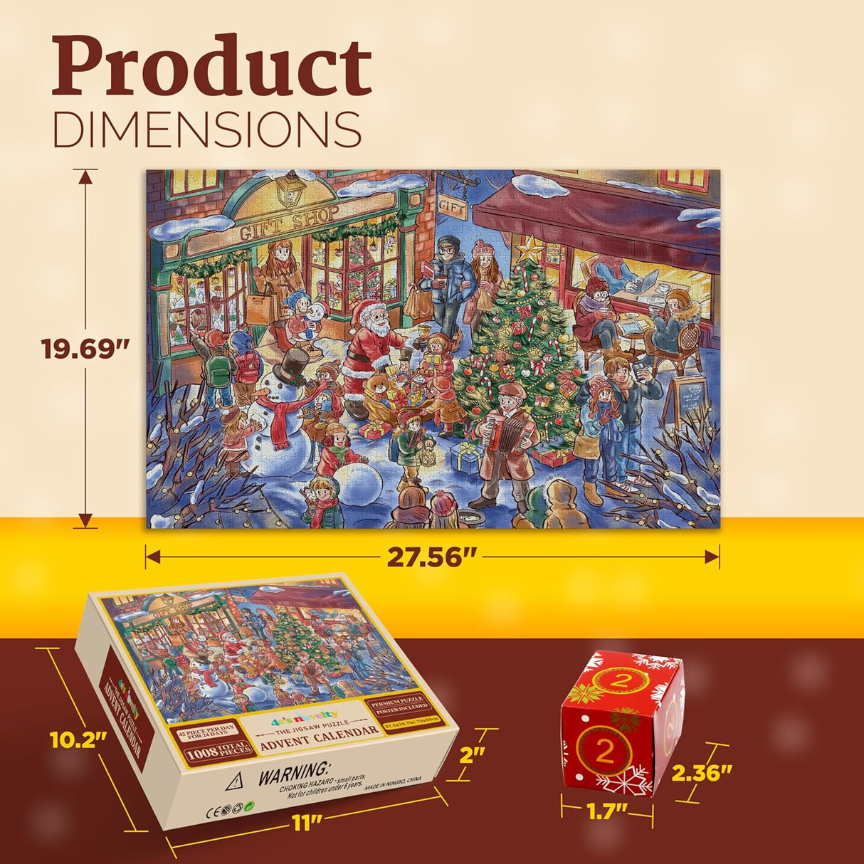 4E's Novelty Christmas Advent Calendar Jigsaw Puzzle – 1008 Pcs, 24-Day Countdown, Gift for Kids & Adults