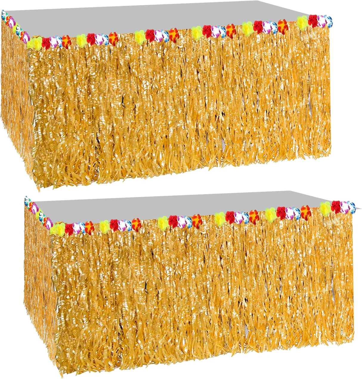 4E's Novelty 9ft Luau Grass Table Skirt, 2 Pack – Hawaiian Party Decor & Moana Birthday Must-Have